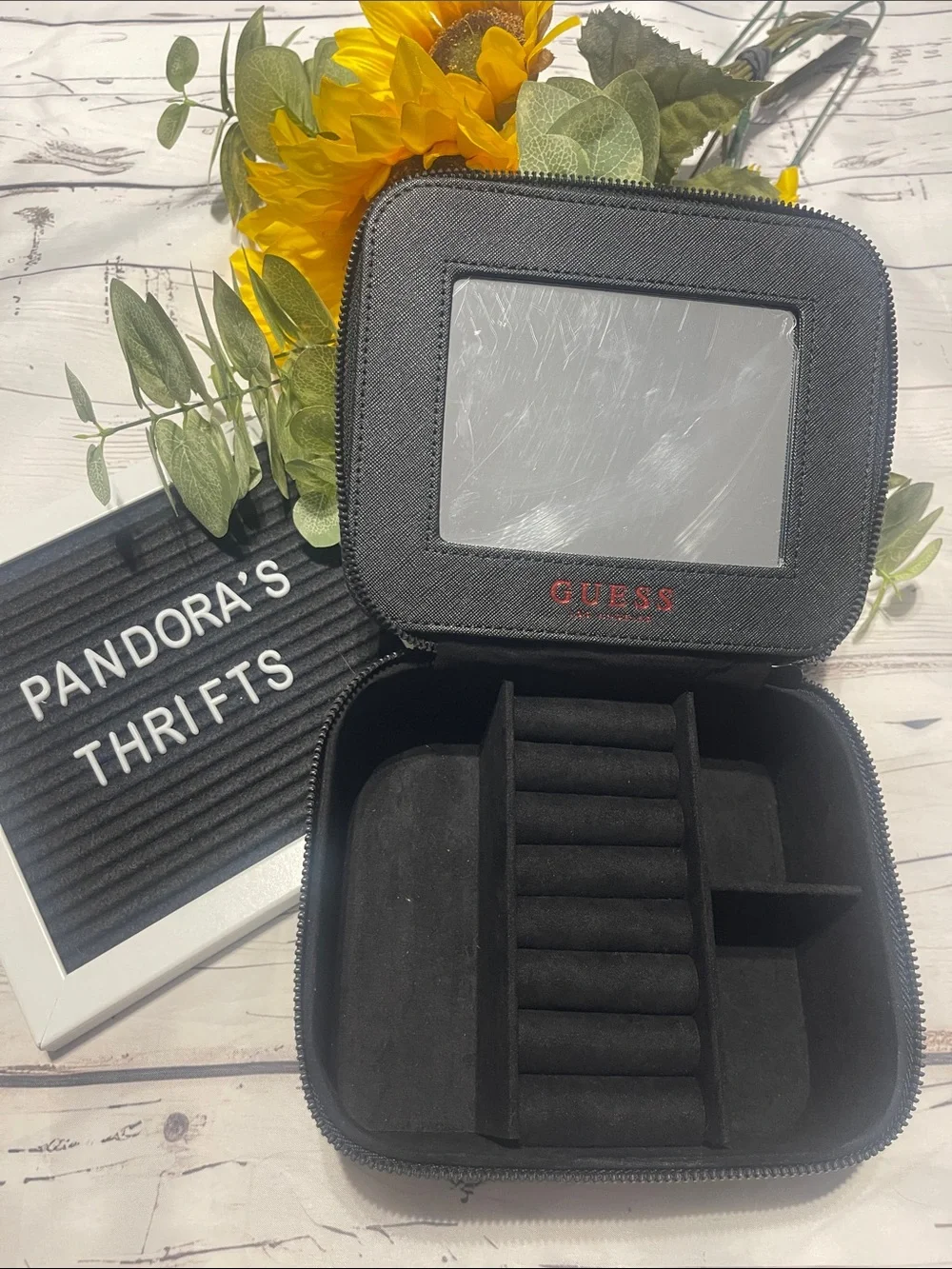 GUESS Black Jewelry Travel Case with Red Logo